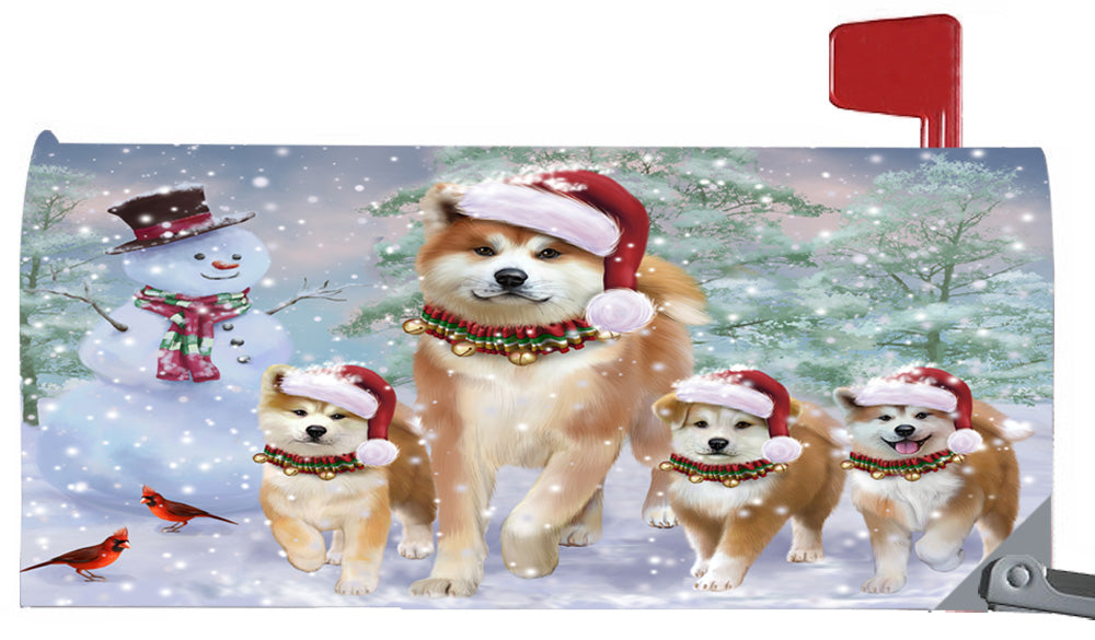 Magnetic Mailbox Cover Christmas Running Family Akitas Dogs MBC48269