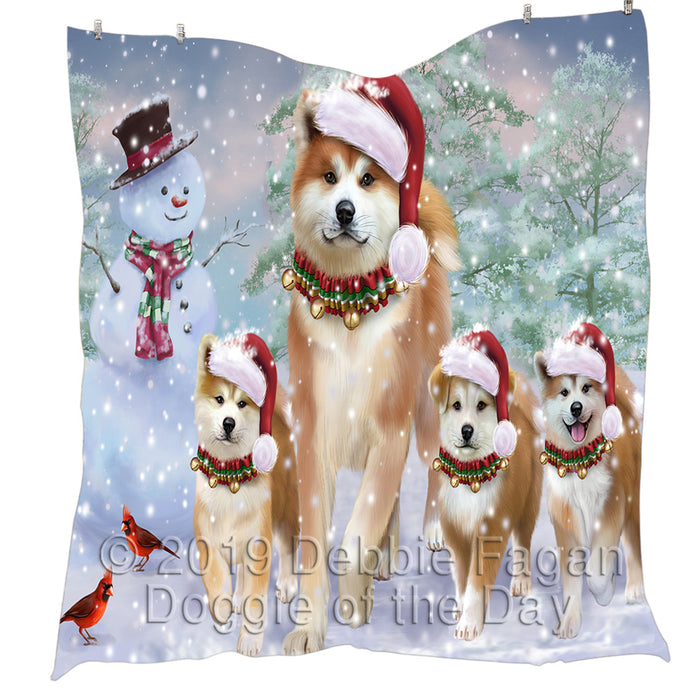 Christmas Running Fammily Akita Dogs Quilt