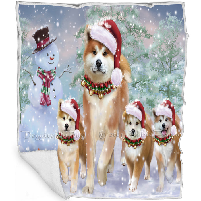 Christmas Running Family Dogs Akitas Dog Blanket BLNKT105285