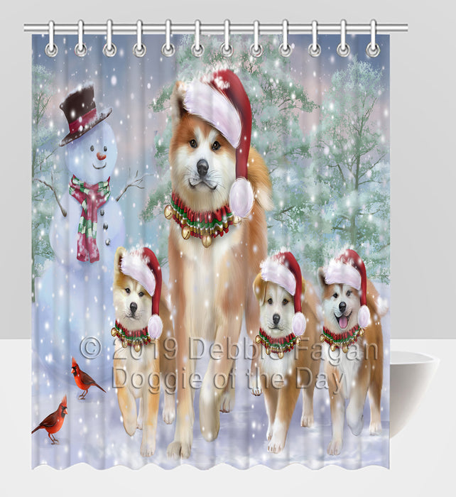 Christmas Running Fammily Akita Dogs Shower Curtain