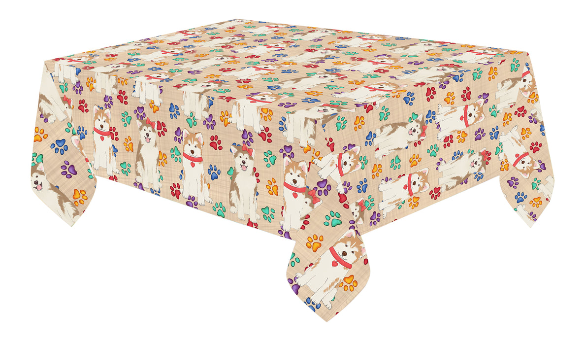 Rainbow Paw Print Akita Dogs Red Cotton Linen Tablecloth