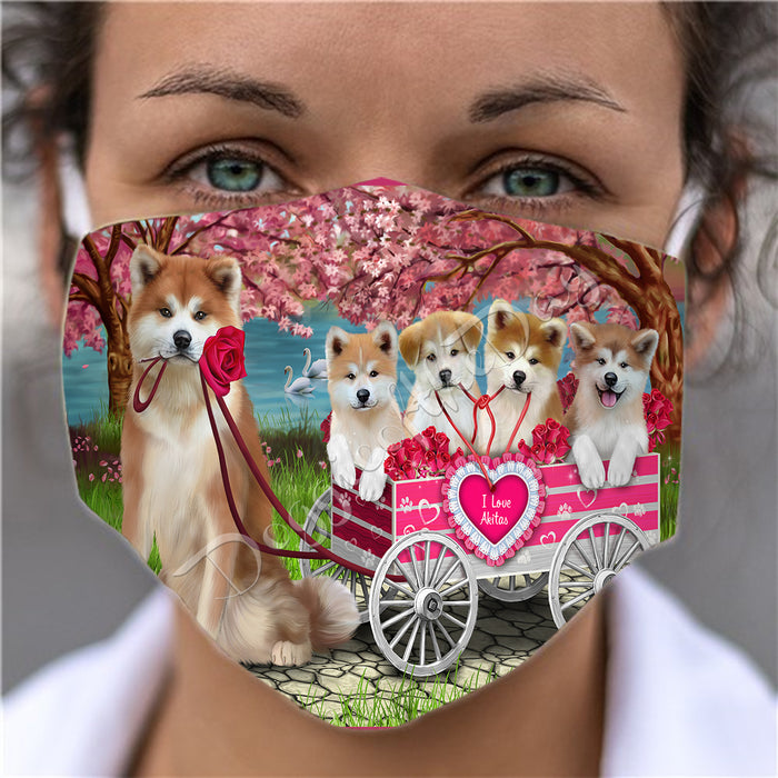 I Love Akita Dogs in a Cart Face Mask FM48105