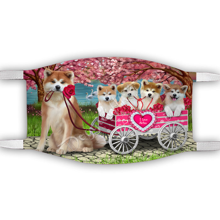 I Love Akita Dogs in a Cart Face Mask FM48105