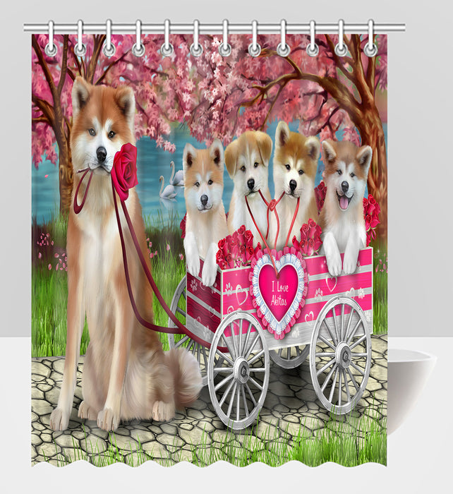 I Love Akita Dogs in a Cart Shower Curtain