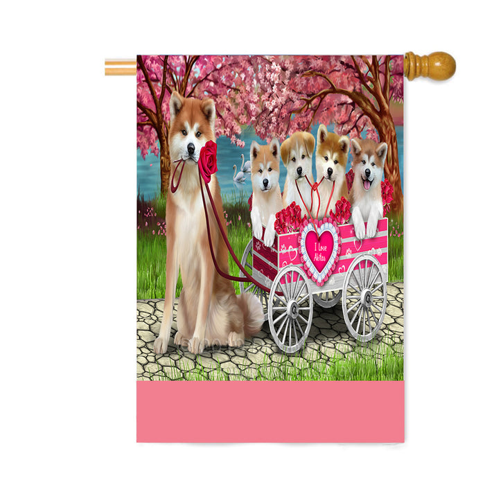 Personalized I Love Akita Dogs in a Cart Custom House Flag FLG-DOTD-A62174