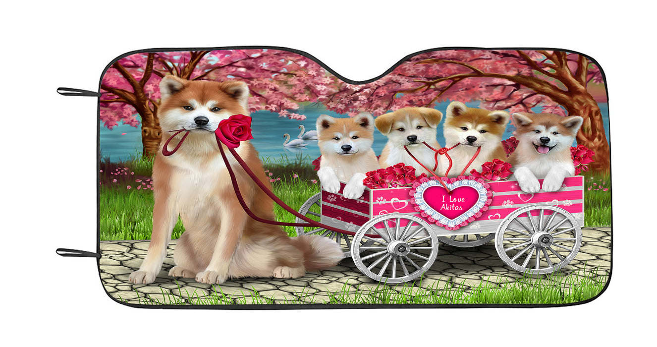 I Love Akita Dogs in a Cart Car Sun Shade