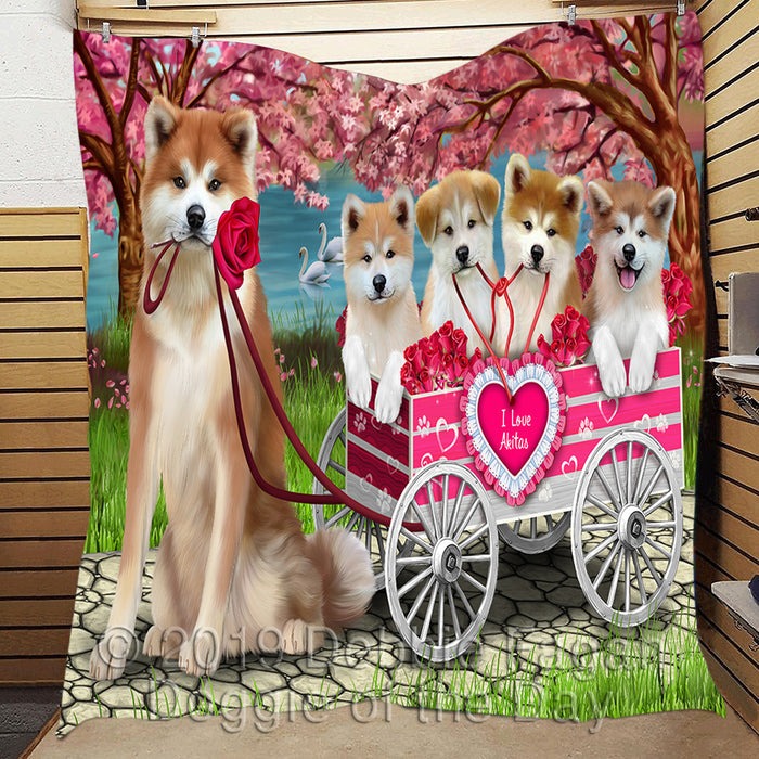 I Love Akita Dogs in a Cart Quilt