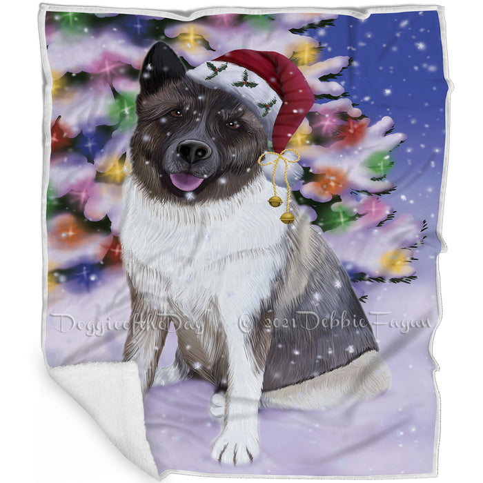 Winterland Wonderland Akita Dog In Christmas Holiday Scenic Background Blanket BLNKT120495