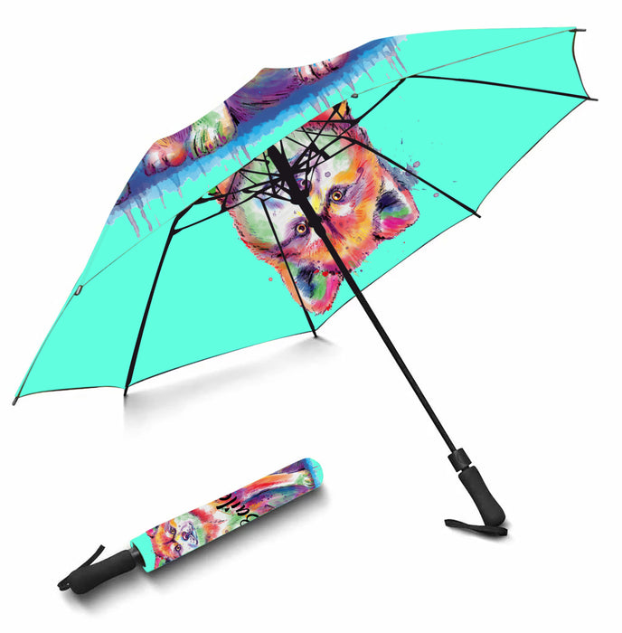 Custom Pet Name Personalized Watercolor Akita DogSemi-Automatic Foldable Umbrella