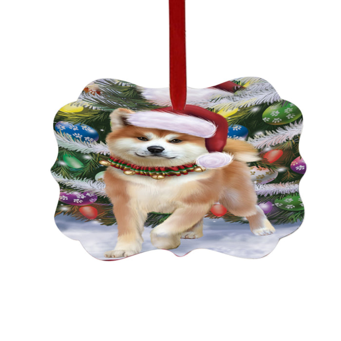 Trotting in the Snow Akita Dog Double-Sided Photo Benelux Christmas Ornament LOR49418