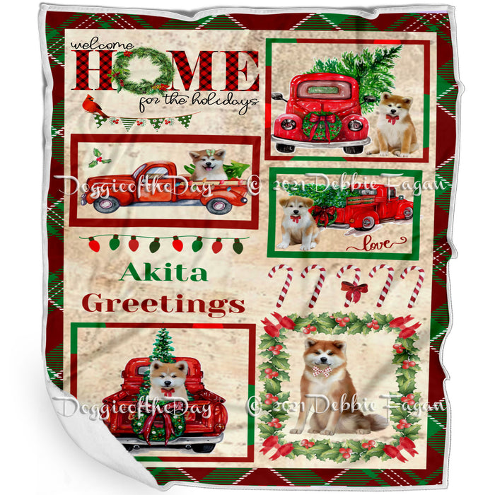 Welcome Home for Christmas Holidays Akita Dogs Blanket BLNKT71756