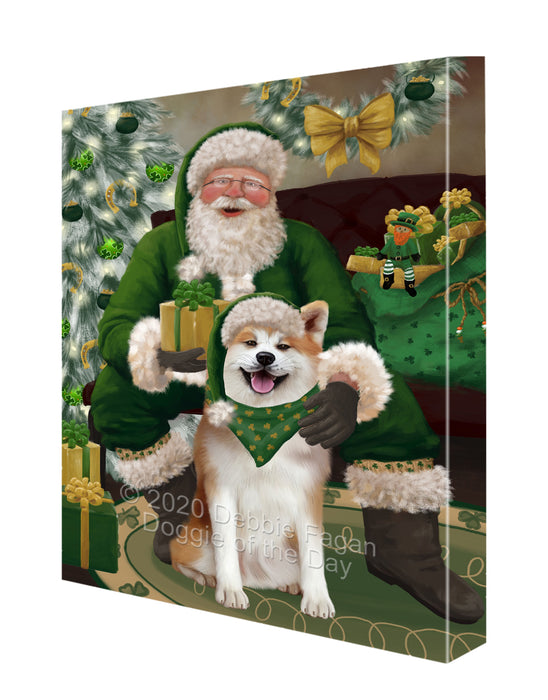 Christmas Irish Santa with Gift and Akita Dog Canvas Print Wall Art Décor CVS147401