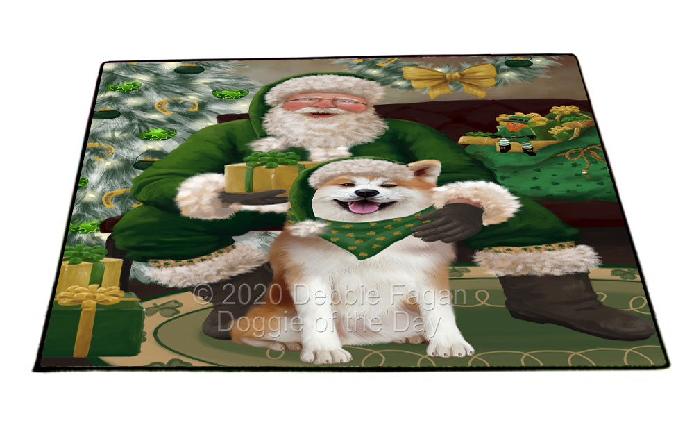 Christmas Irish Santa with Gift and Akita Dog Indoor/Outdoor Welcome Floormat - Premium Quality Washable Anti-Slip Doormat Rug FLMS57058