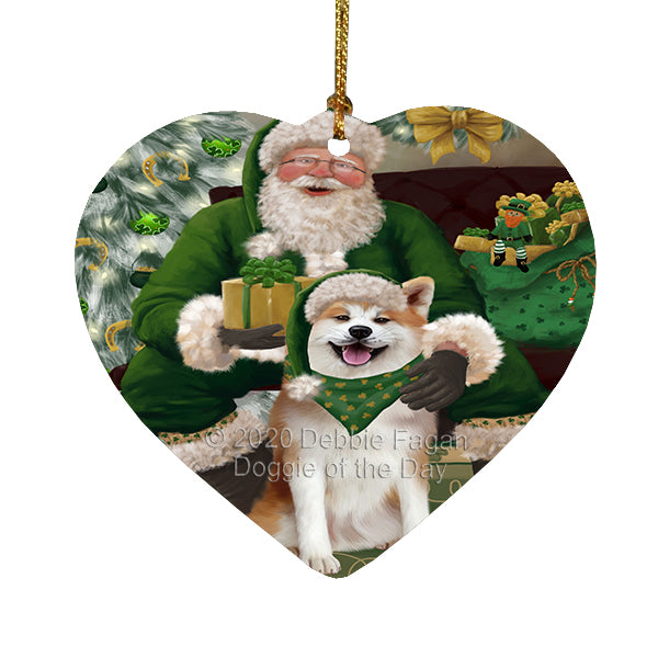 Christmas Irish Santa with Gift and Airedale Dog Heart Christmas Ornament RFPOR58236