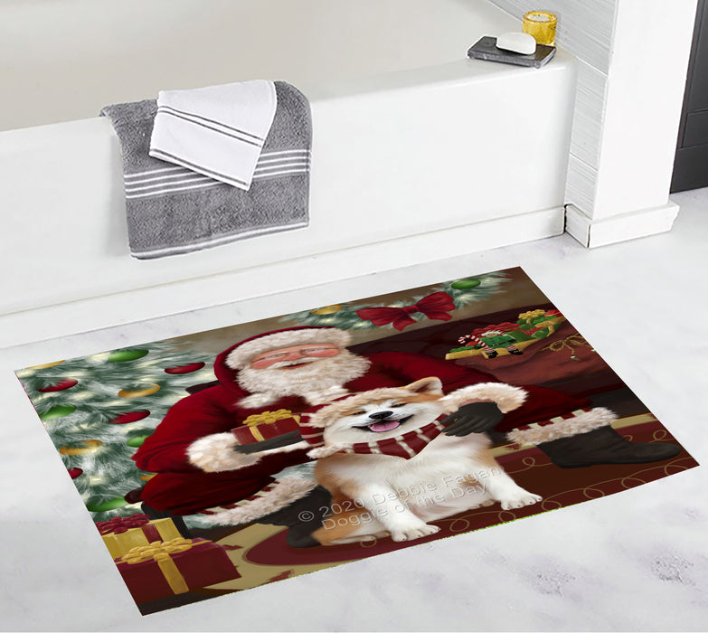 Santa's Christmas Surprise Akita Dog Bathroom Rugs with Non Slip Soft Bath Mat for Tub BRUG55390