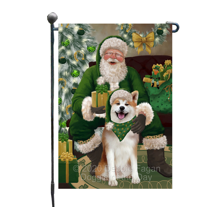 Christmas Irish Santa with Gift and Akita Dog Garden Flag GFLG66611