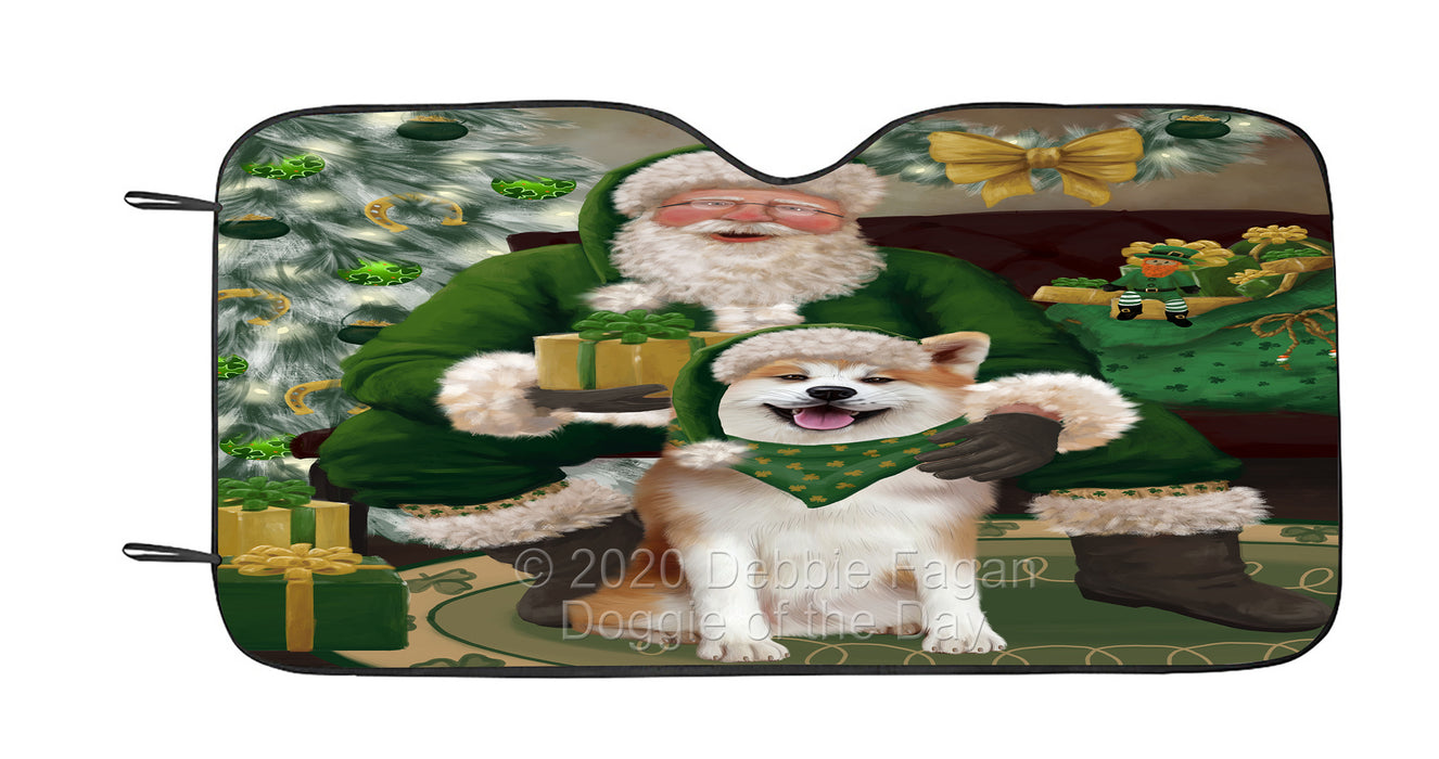 Christmas Irish Santa with Gift and Akita Dog Car Sun Shade Cover Curtain