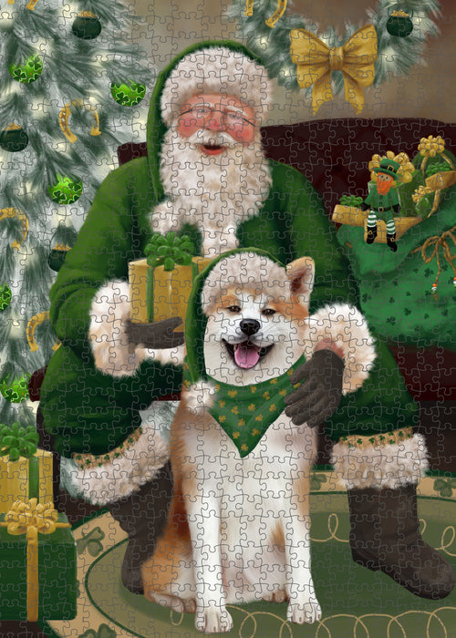 Christmas Irish Santa with Gift and Akita Dog Puzzle with Photo Tin PUZL100280