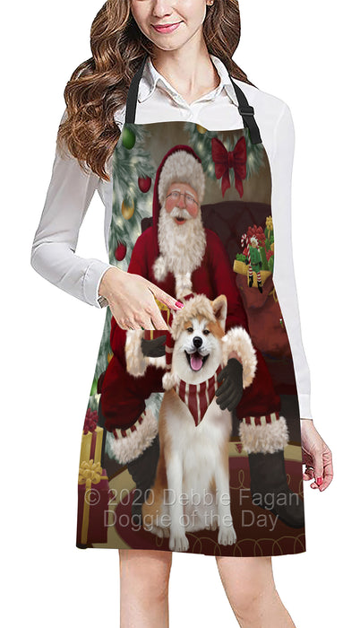 Santa's Christmas Surprise Akita Dog Apron - Adjustable Long Neck Bib for Adults - Waterproof Polyester Fabric With 2 Pockets - Chef Apron for Cooking, Dish Washing, Gardening, and Pet Grooming