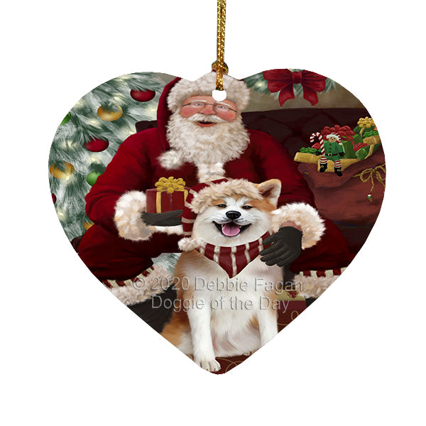 Santa's Christmas Surprise Akita Dog Heart Christmas Ornament RFPOR58335