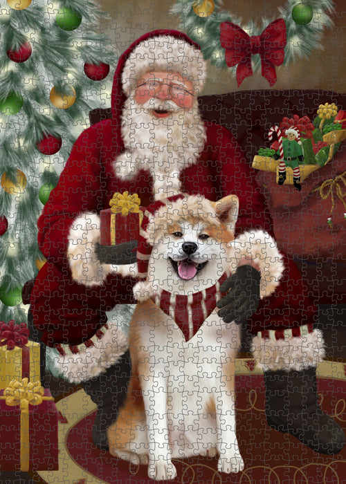 Santa's Christmas Surprise Akita Dog Puzzle with Photo Tin PUZL100672