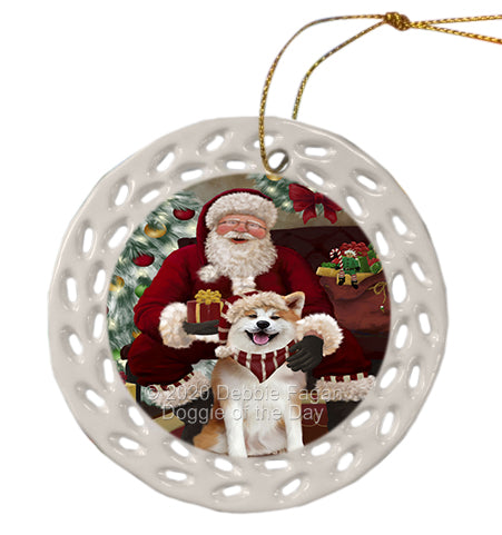 Santa's Christmas Surprise Akita Dog Doily Ornament DPOR59555