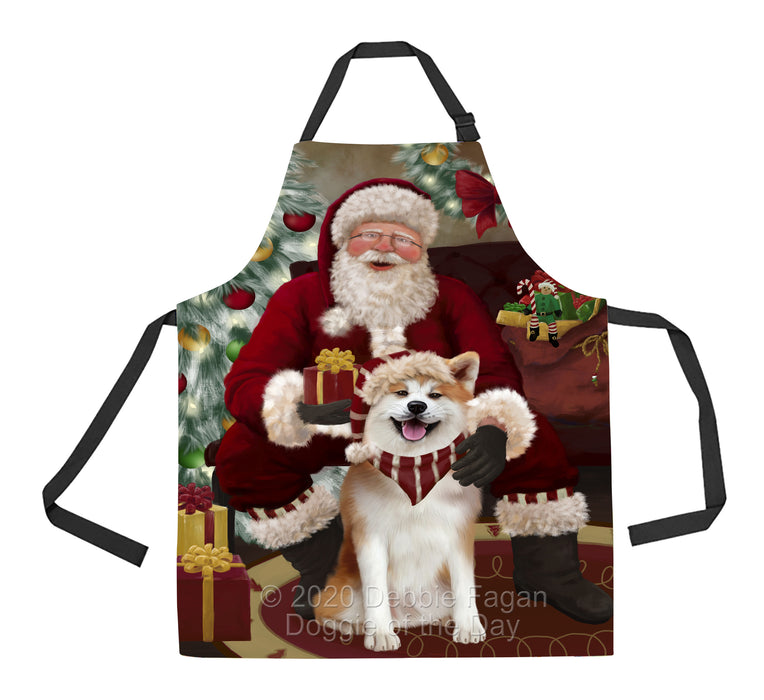 Santa's Christmas Surprise Akita Dog Apron - Adjustable Long Neck Bib for Adults - Waterproof Polyester Fabric With 2 Pockets - Chef Apron for Cooking, Dish Washing, Gardening, and Pet Grooming