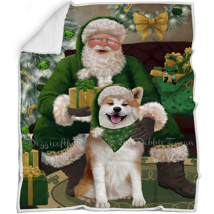 Christmas Irish Santa with Gift and Akita Dog Blanket BLNKT141183