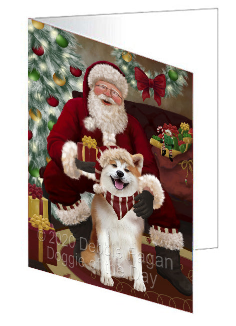 Santa's Christmas Surprise Akita Dog Handmade Artwork Assorted Pets Greeting Cards and Note Cards with Envelopes for All Occasions and Holiday Seasons