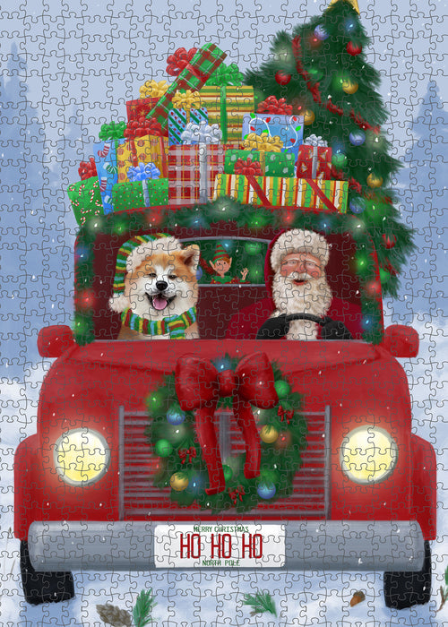 Christmas Honk Honk Red Truck Here Comes with Santa and Akita Dog Puzzle with Photo Tin PUZL99888