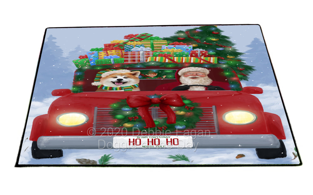 Christmas Honk Honk Red Truck Here Comes with Santa and Akita Dog Indoor/Outdoor Welcome Floormat - Premium Quality Washable Anti-Slip Doormat Rug FLMS56764