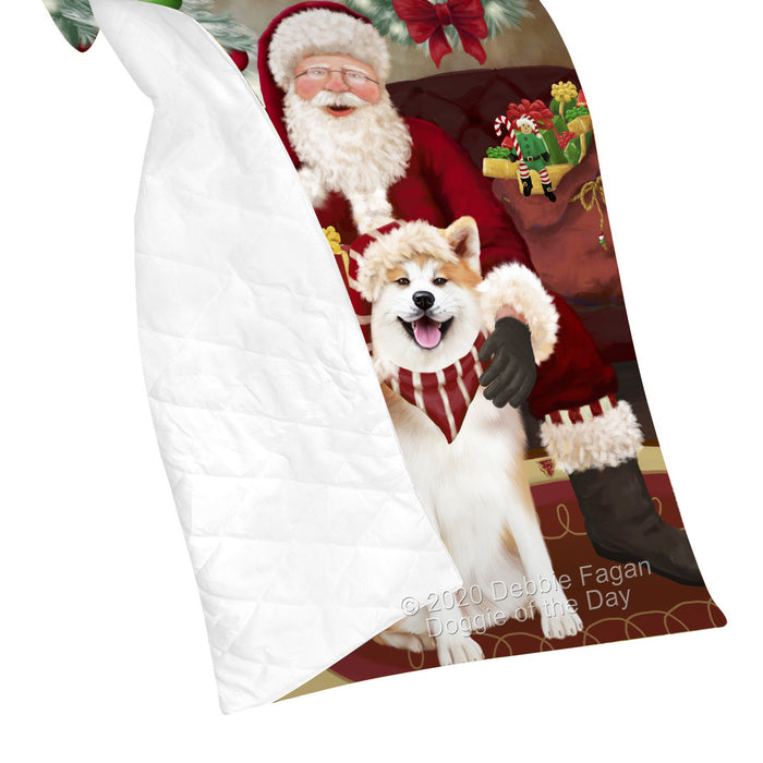 Santa's Christmas Surprise Akita Dog Quilt Bed Coverlet Bedspread - Pets Comforter Unique One-side Animal Printing - Soft Lightweight Durable Washable Polyester Quilt