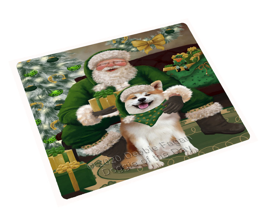 Christmas Irish Santa with Gift and Akita Dog Cutting Board - Easy Grip Non-Slip Dishwasher Safe Chopping Board Vegetables C78238