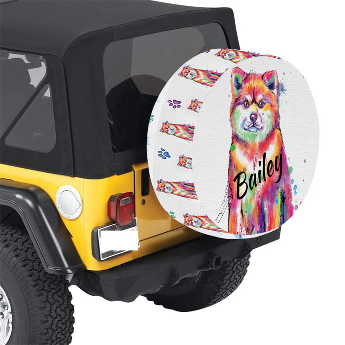 Custom Pet Name Personalized Watercolor Akita Dog Car Tire Cover
