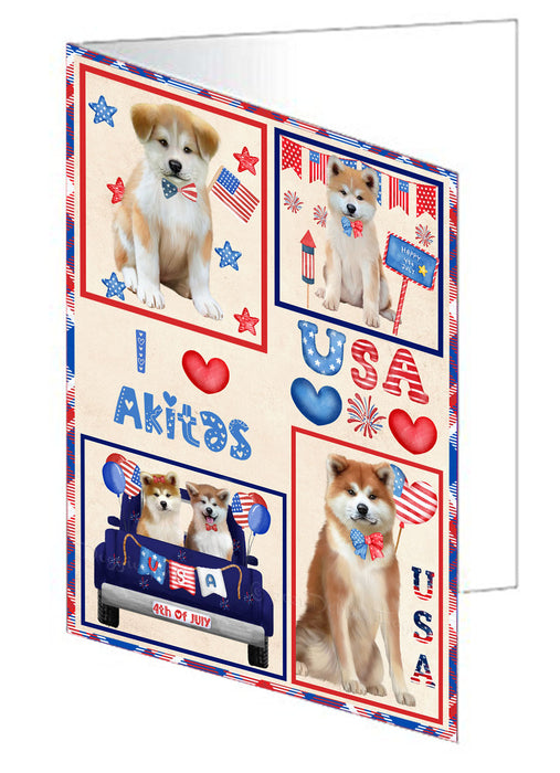 4th of July Independence Day I Love USA Akita Dogs Handmade Artwork Assorted Pets Greeting Cards and Note Cards with Envelopes for All Occasions and Holiday Seasons