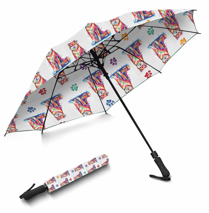 Watercolor Mini Akita DogsSemi-Automatic Foldable Umbrella