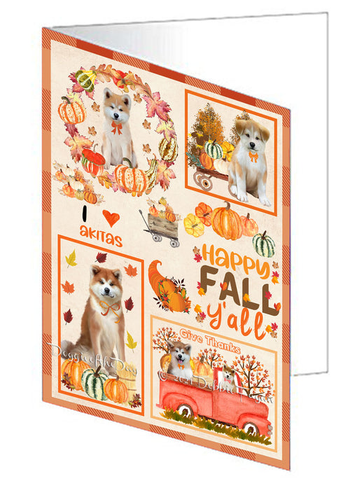 Happy Fall Y'all Pumpkin Akita Dogs Handmade Artwork Assorted Pets Greeting Cards and Note Cards with Envelopes for All Occasions and Holiday Seasons GCD76874