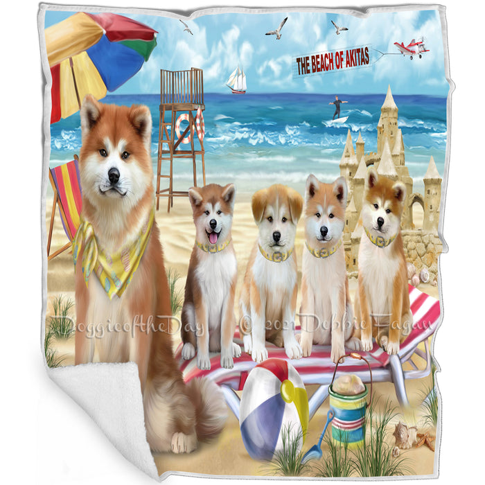 Pet Friendly Beach Akitas Dog Blanket BLNKT65109