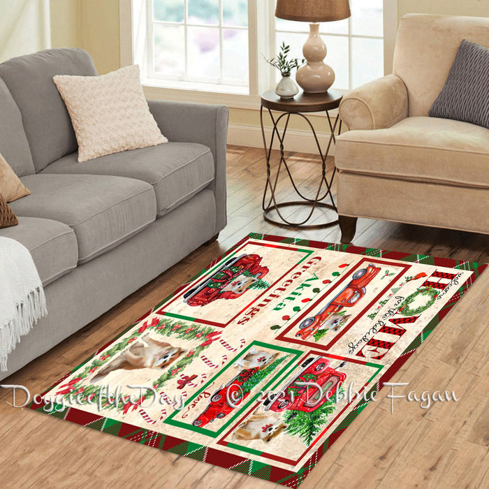 Welcome Home for Christmas Holidays Akita Dogs Polyester Living Room Carpet Area Rug ARUG64598