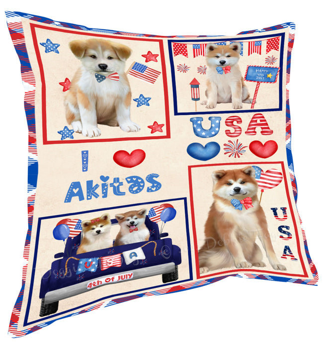 4th of July Independence Day I Love USA Akita Dogs Pillow with Top Quality High-Resolution Images - Ultra Soft Pet Pillows for Sleeping - Reversible & Comfort - Ideal Gift for Dog Lover - Cushion for Sofa Couch Bed - 100% Polyester