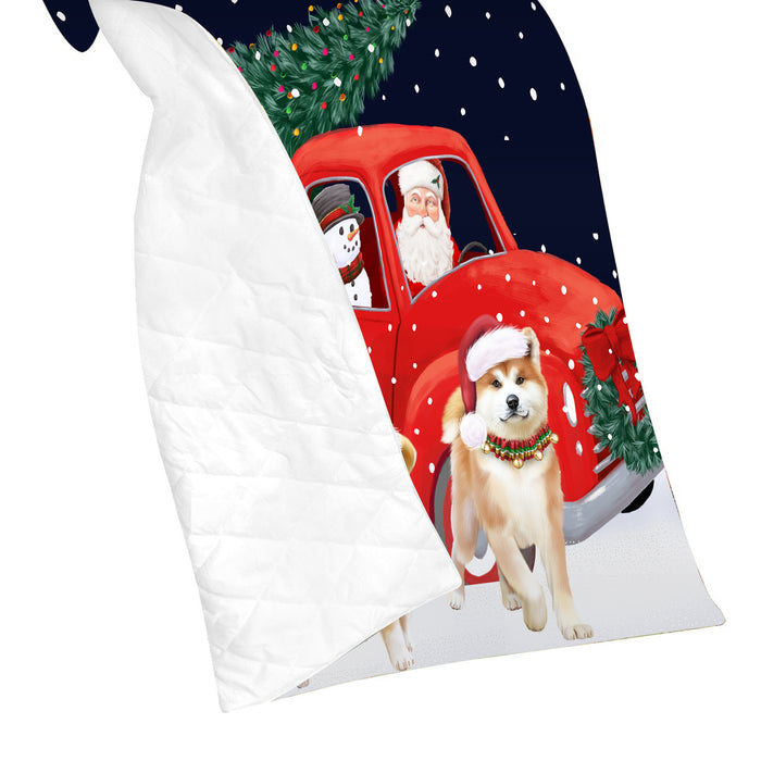Christmas Express Delivery Red Truck Running Akita Dogs Lightweight Soft Bedspread Coverlet Bedding Quilt QUILT59746