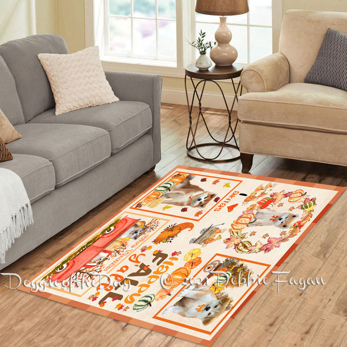 Happy Fall Y'all Pumpkin Akita Dogs Polyester Living Room Carpet Area Rug ARUG66537