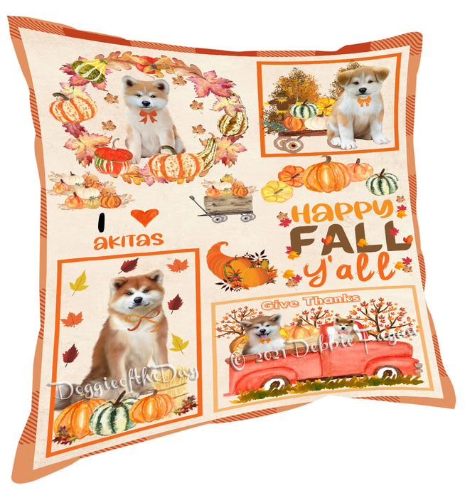 Happy Fall Y'all Pumpkin Akita Dogs Pillow with Top Quality High-Resolution Images - Ultra Soft Pet Pillows for Sleeping - Reversible & Comfort - Ideal Gift for Dog Lover - Cushion for Sofa Couch Bed - 100% Polyester