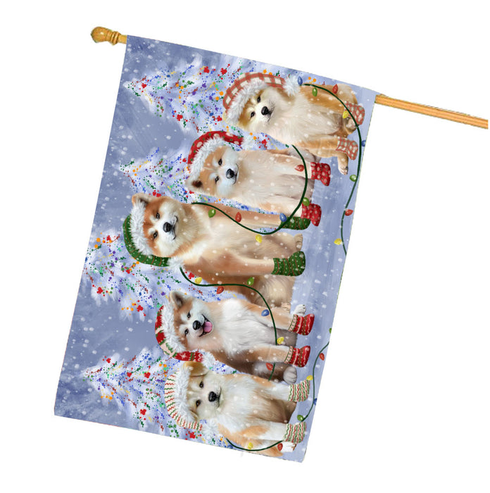 Christmas Lights and Akita Dogs House Flag Outdoor Decorative Double Sided Pet Portrait Weather Resistant Premium Quality Animal Printed Home Decorative Flags 100% Polyester
