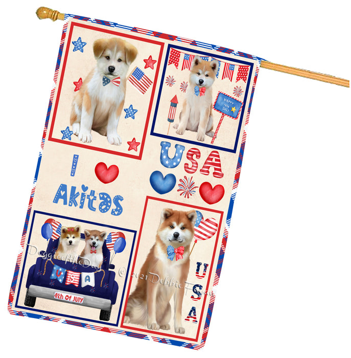 4th of July Independence Day I Love USA Akita Dogs House flag FLG66912