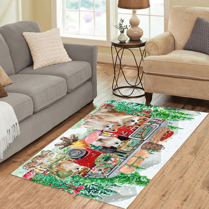 Christmas Time Camping with Akita Dogs Area Rug - Ultra Soft Cute Pet Printed Unique Style Floor Living Room Carpet Decorative Rug for Indoor Gift for Pet Lovers