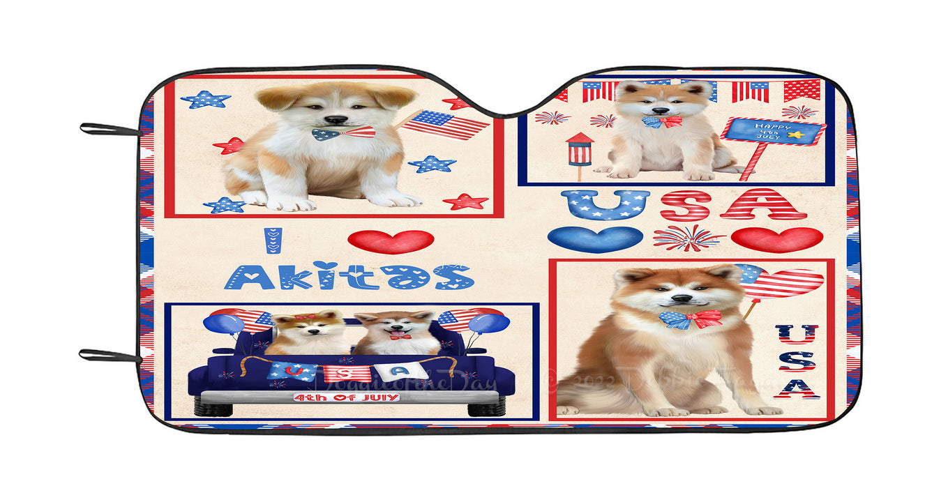 4th of July Independence Day I Love USA Akita Dogs Car Sun Shade Cover Curtain