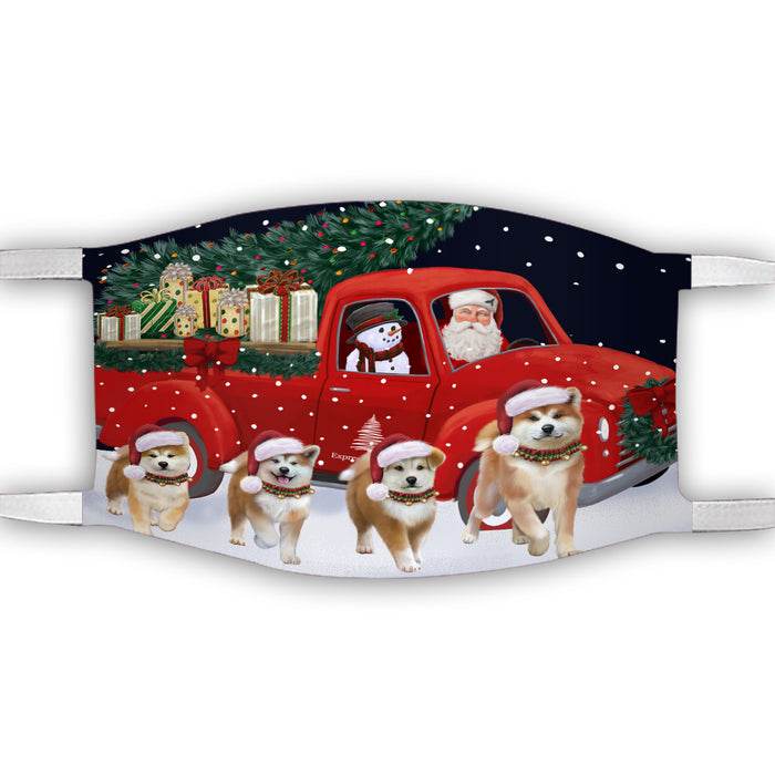 Christmas Express Delivery Red Truck Running Akita Dogs Face Mask FM49836