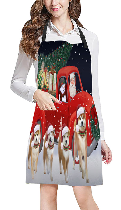Christmas Express Delivery Red Truck Running Akita Dogs Apron Apron-48093
