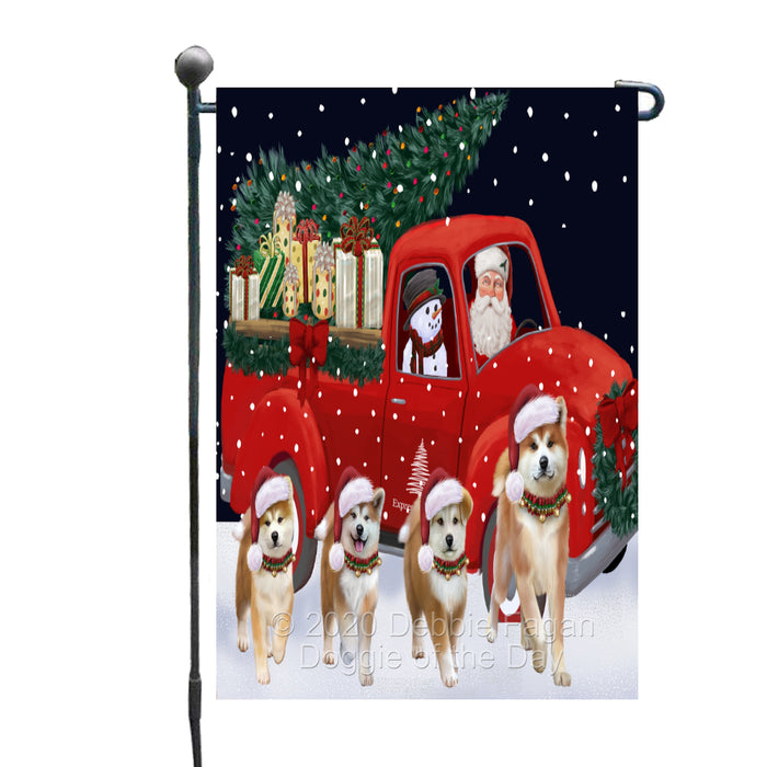 Christmas Express Delivery Red Truck Running Akita Dogs Garden Flag GFLG66432